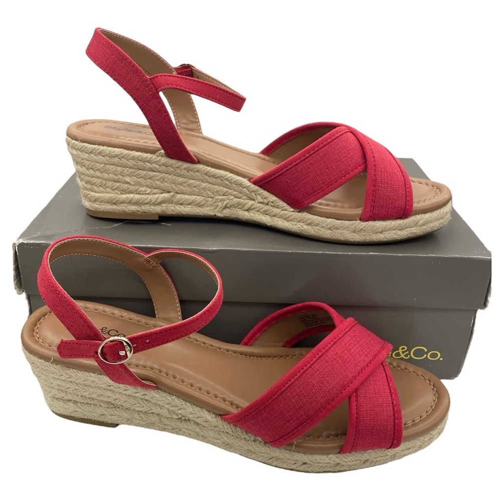Style & Co. Leahh red strappy espadrille wedge sandals women’s Size 9 1/2M